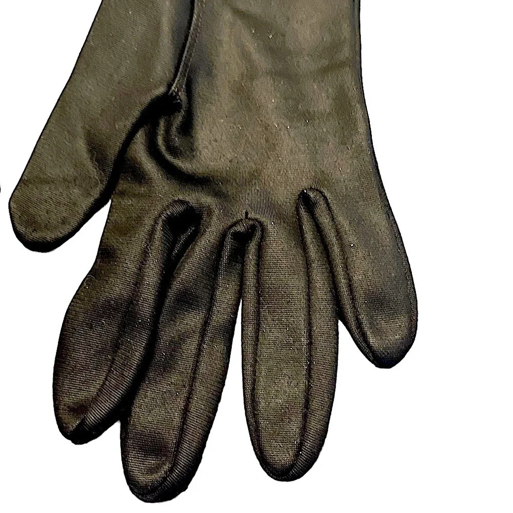 Vintage Black Stretch Fabric Gloves Cover Wrists OS